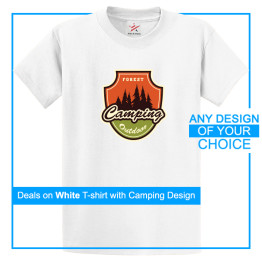 Personalised White Tee With Your Own Camping Adventure Artwork Printed On Front